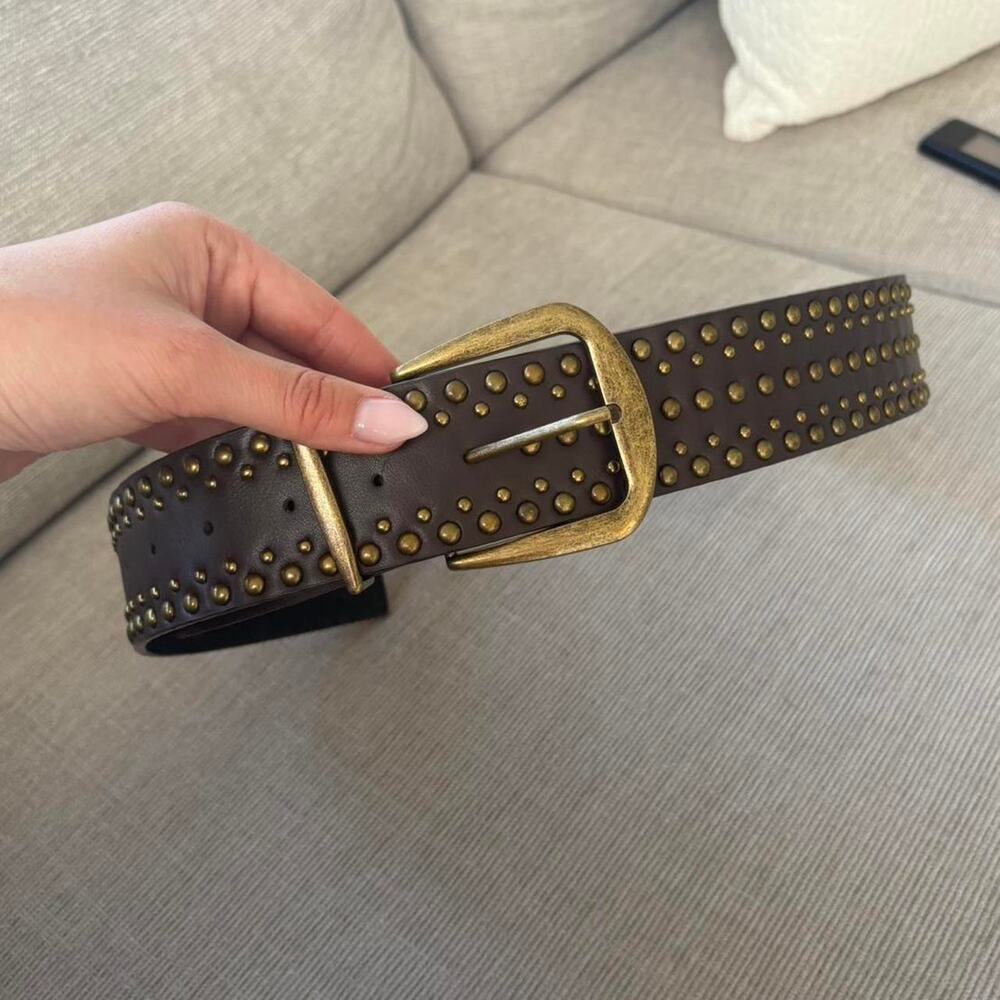 Brown leather studded belt with